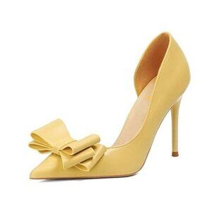 Women's Closed Pointed Toe Heeled Pump Elegant Bowknot Slip On Stiletto
